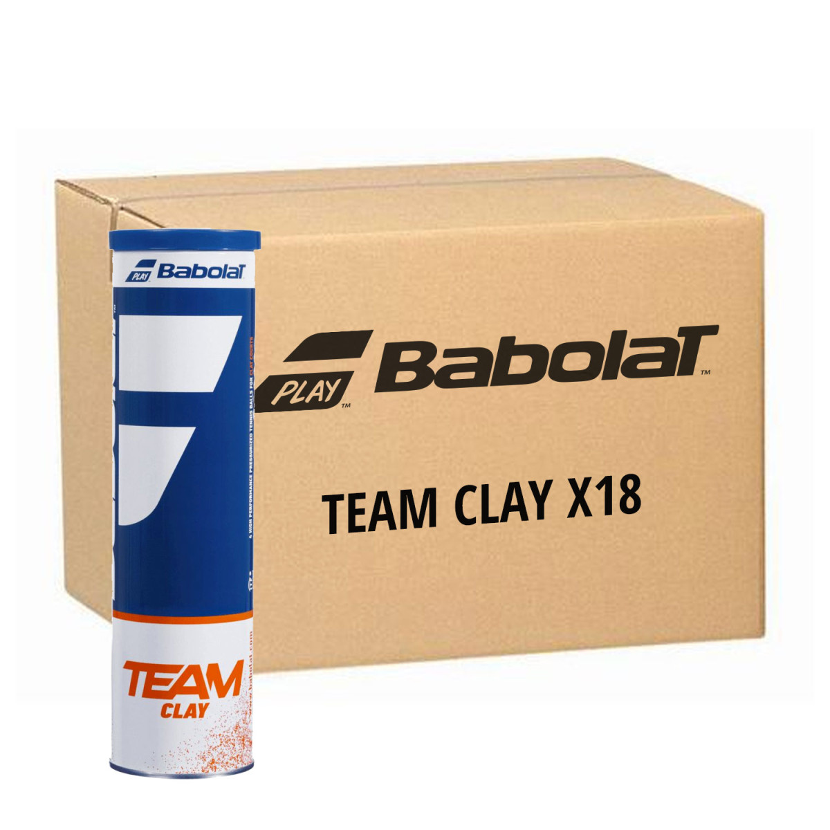 Doos 18 tubes van 4 Babolat Team Clay ballen