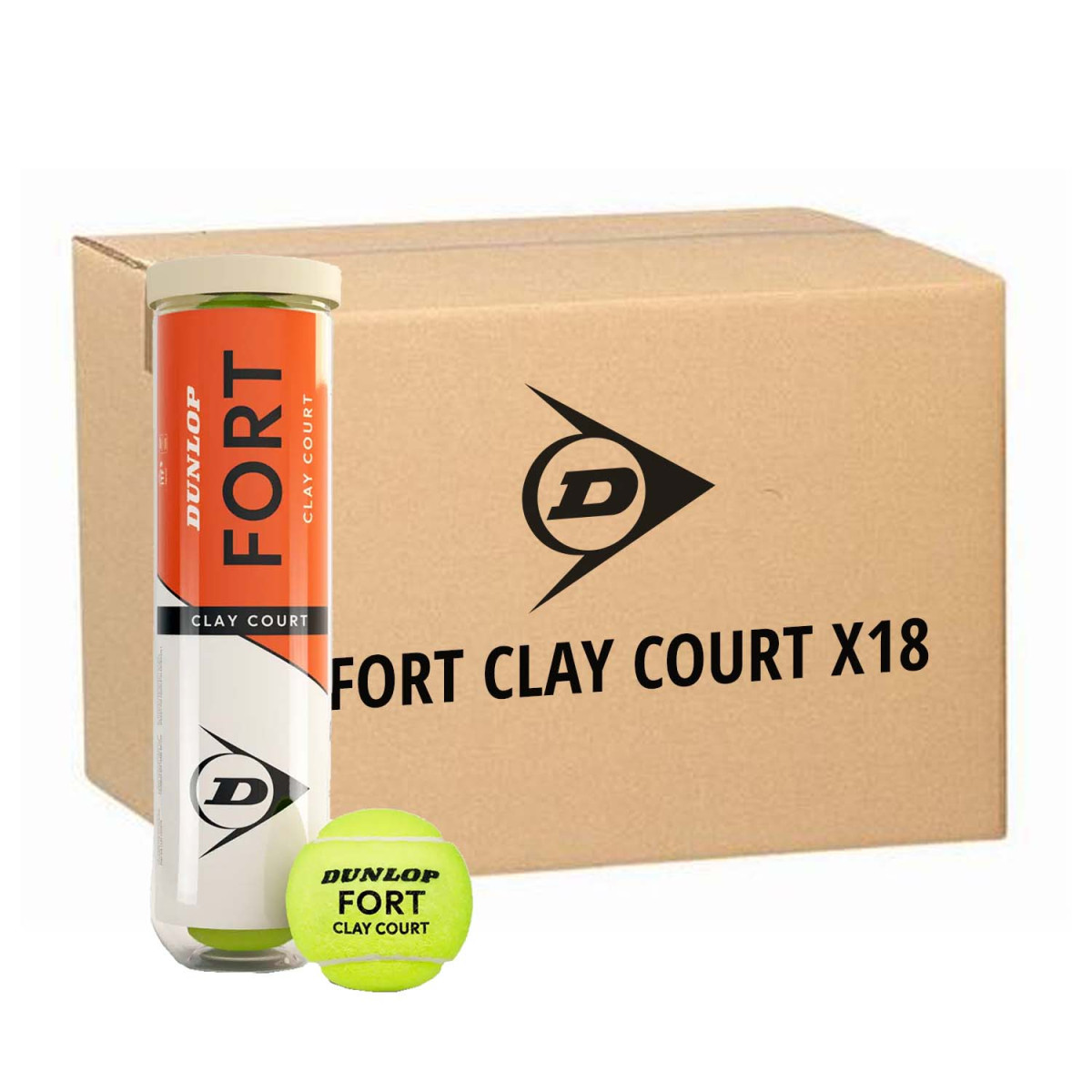 Doos 18 tubes van 4 Dunlop Fort Clay Court ballen