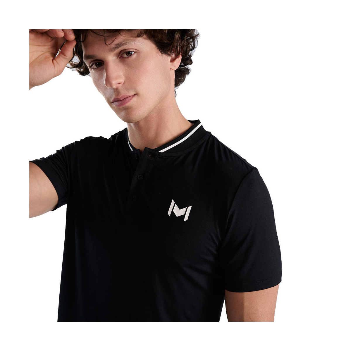Mouratoglou Mandarin Collar Polo Zwart