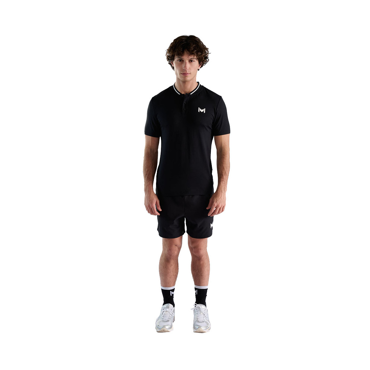 Mouratoglou Mandarin Collar Polo Zwart