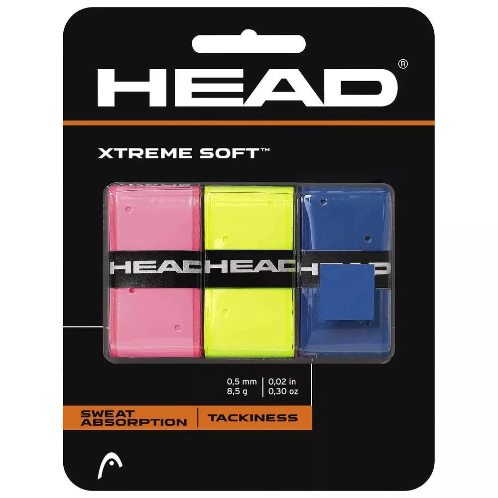 Head Xtreme Soft Overgrips Roze Geel Blauw x 3
