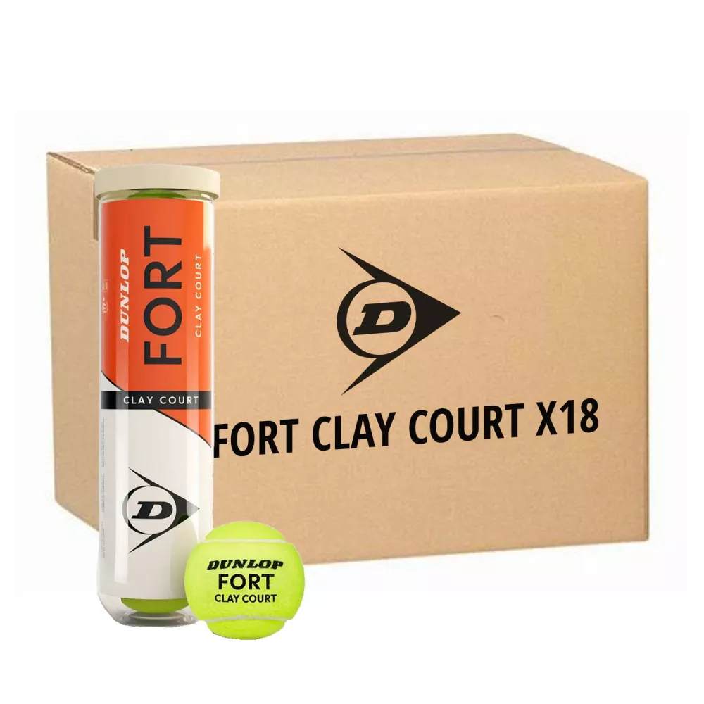 Doos 18 tubes van 4 Dunlop Fort Clay Court ballen