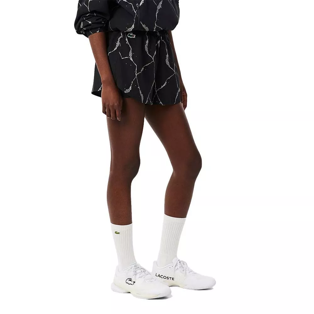 Lacoste Tennis short dames reflecterende print zwart