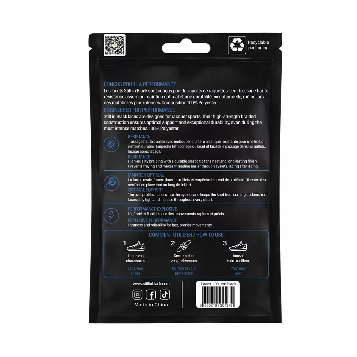 Still In Black 100 cm veters zwart